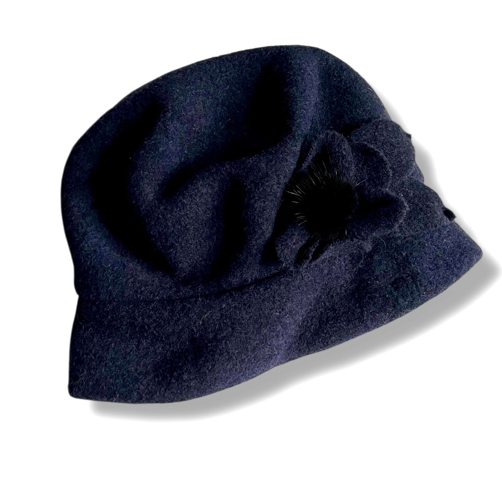 Whimsy fairy goth French Lambswool felt cloche hat with 
flower y2k